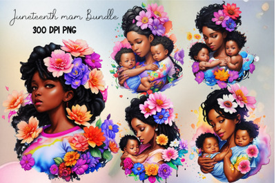Juneteenth mom png clipart bundle | Black mom sublimation | Flower mom