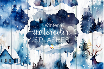Winter Splashes - Transparent Watercolor Background Elements