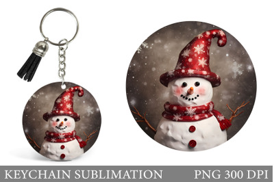 Snowman Keychain Design. Winter Round Keychain Sublimation