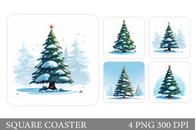 Christmas Tree Square Coaster. Winter Coaster Sublimation