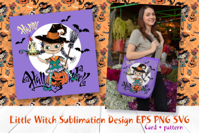 The little witch. Design for sublimation. Png Svg Eps