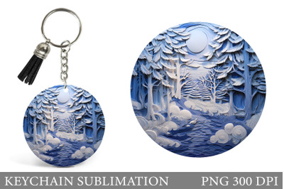 Winter Keychain Design. Winter Round Keychain Sublimation