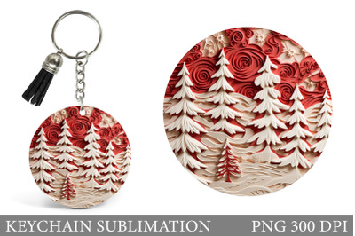 Christmas Tree Keychain Sublimation. Winter Round Keychain