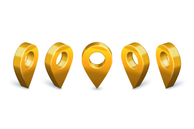 Golden locator pin 3D icon. Location map pointer rotation animation, g