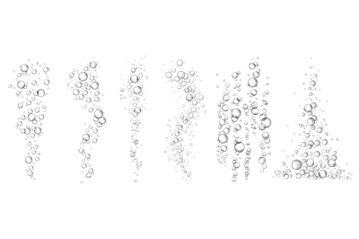 Carbonated water fizz bubbles. Underwater fizzing air scattered bubble