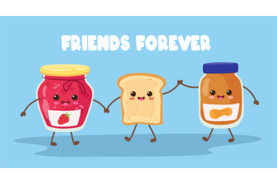 Cute toast. Happy peanut butter and jelly jam jars with sandwich bread