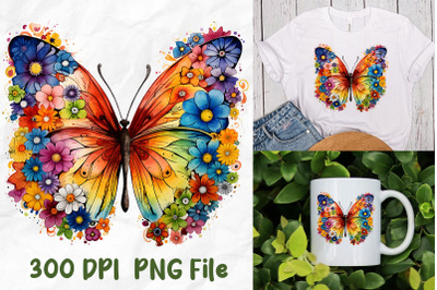 Hippie Butterfly Rainbow Flowers