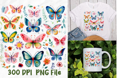 Hippie Butterfly Leaves Flowers Pattern