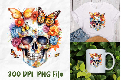 Hippie Butterfly Retro Skull Flowers