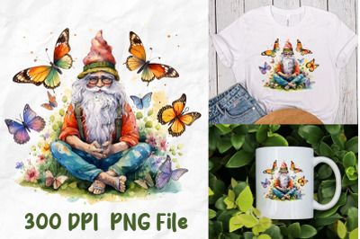 Hippie Butterfly Gnome Meditate Flowers