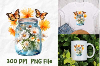 Hippie Butterfly Retro Jar Daisy Flowers