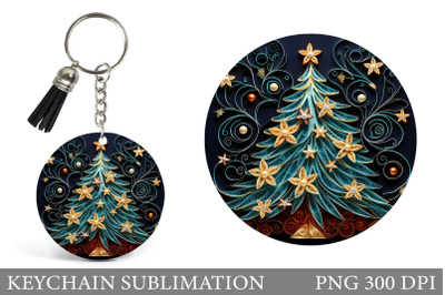 Christmas Tree Keychain Design. Winter Quilling Keychain