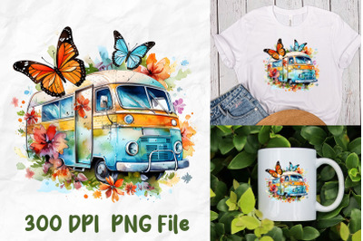 Hippie Butterfly Retro Camping Van Daisy