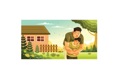 Father Embracing His Son in the Great Outdoors Illustration