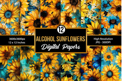 Alcohol Ink Sunflowers Seamless Pattern Digital Papers