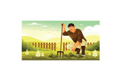 Gardener Working in Garden Illustration