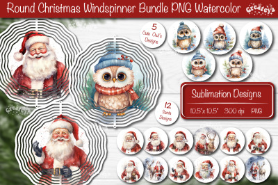 Christmas wind spinner Bundle Santa Wind spinner, Owl Sublimation