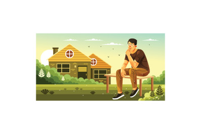 Sitting In the Yard Illustration