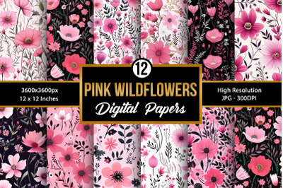 Pink Wildflowers Seamless Pattern Digital Papers