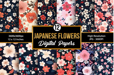 Cute Japanese Flowers Seamless Pattern Digital Papers