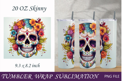 Halloween 20 oz tumbler wrap, Sugar skull 20 oz sublimation