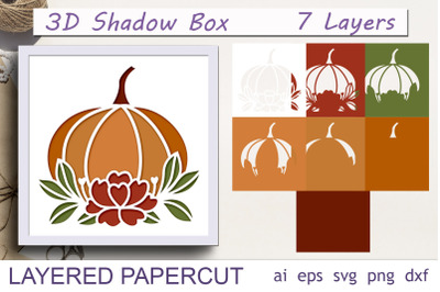 Fall shadow box svg, 3d pumpkin layered Laser cut