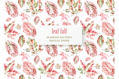 Leaf fall watercolor seamless pattern. Autumn. Maple, cherry leaves.