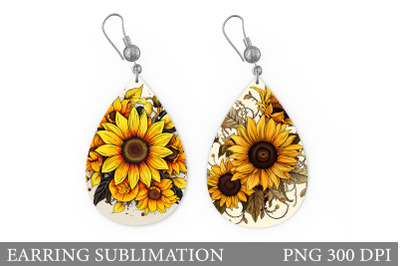 Sunflowers Earring Sublimation. Flowers Teardrop Earring