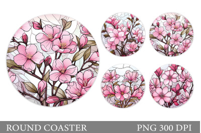 Stained Glass Flowers Round Coaster Design