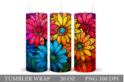 Rainbow Flowers Tumbler Design. Flowers Tumbler Sublimation