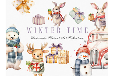 Watercolor Winter Time Clipart Set