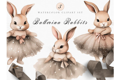 Watercolor Ballerina Rabbits Clipart Set
