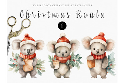 Christmas Watercolor Cute Koala Clipart Set