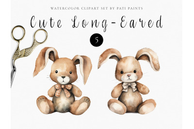 Watercolor Cute Stuffed Bunny Clipart Set