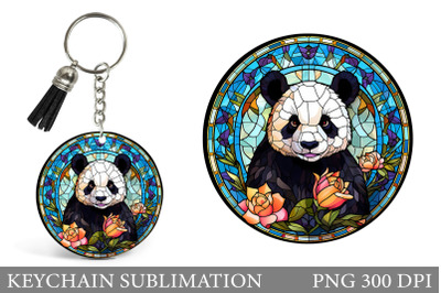 Stained Glass Panda Keychain. Panda Round Keychain Design