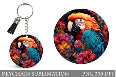 Stained Glass Parrot Keychain. Parrot Round Keychain Design