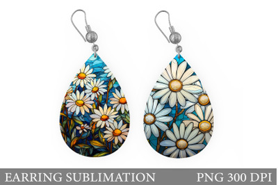 Stained Glass Daisy Earring. Flowers Teardrop Earring Design