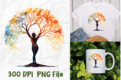 Yoga Meditate Tree Of Life Watercolor