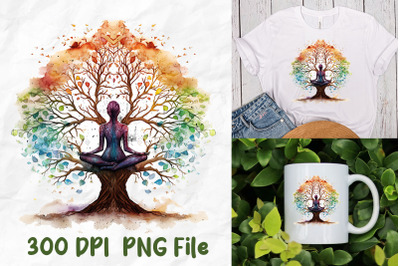 Yoga Meditate Girl Tree Of Life Rainbow