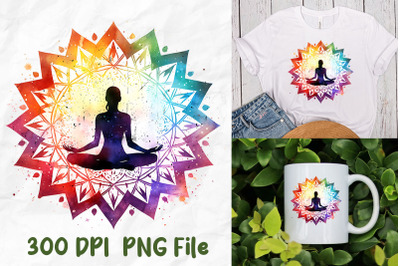 Yoga Meditate Silhouette Mandala Rainbow