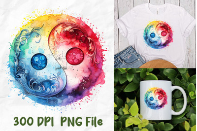 Yoga Meditate Rainbow Yinyang Watercolor