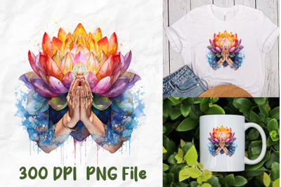 Yoga Meditate Praying Hand Lotus Rainbow