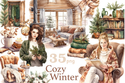 Cozy Winter Clipart Bundle | Christmas Illustration PNG Set