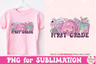 Retro First Grade Png, Back to school Sublimation