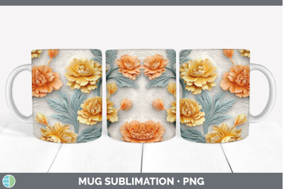 3D MARIGOLD FLOWERS MUG WRAP | SUBLIMATION COFFEE CUP DESIGN