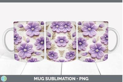 3D VIOLET FLOWERS MUG WRAP | SUBLIMATION COFFEE CUP DESIGN