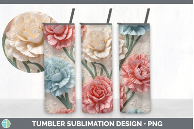3D Carnation Flowers Tumbler | Sublimation 20 oz Skinny Tumbler Design