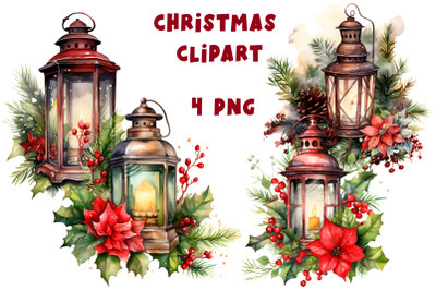 Watercolor Christmas lantern designs png