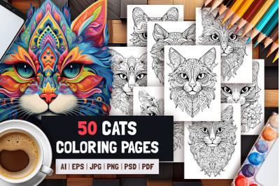 50 Cats: Anti-stress coloring pages