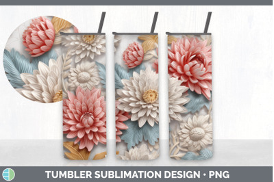 3D Chrysanthemum Flowers Tumbler | Sublimation 20 oz Skinny Tumbler De
